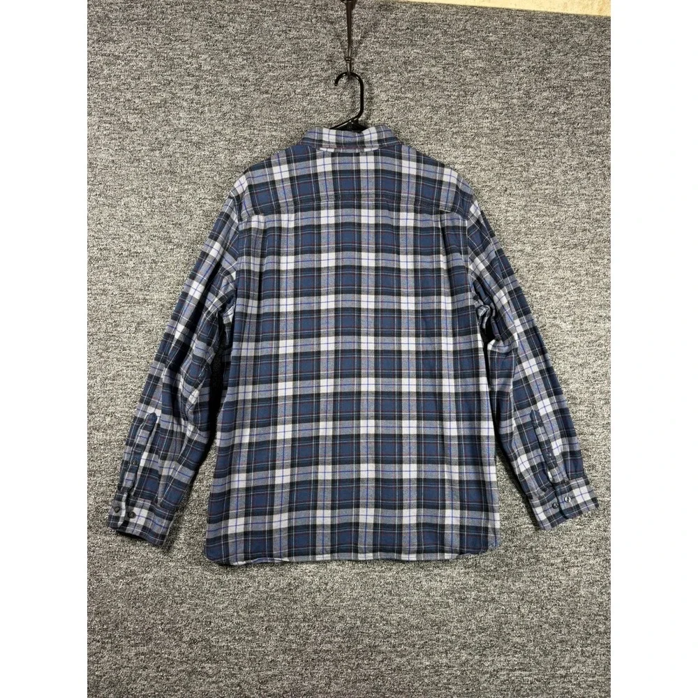 The North Face Mens XL Blue Grey Plaid Cotton Flannel Long Sleeve Button Shirt